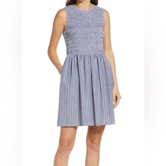 French Connection Stylish Blue and White Striped Women’s Dress Size 0 - Picture 2 of 15